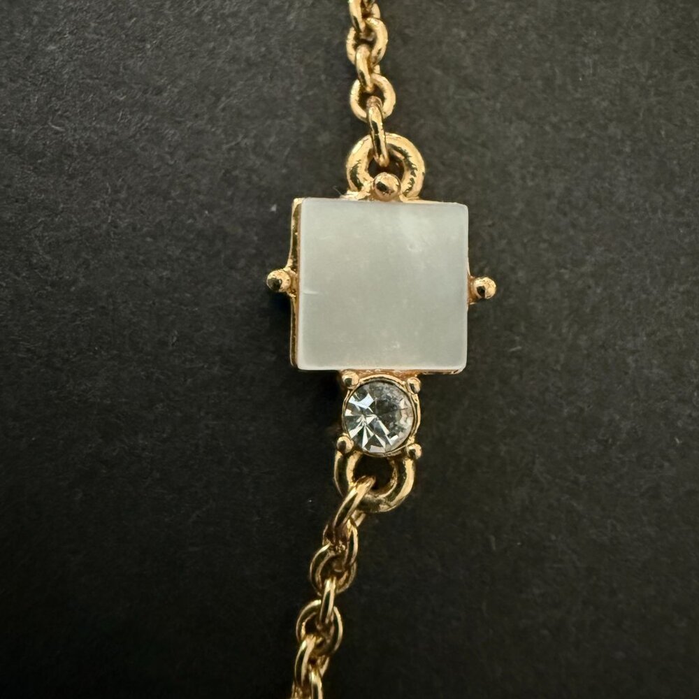 Kate Spade Gold-Tone Mother Of Pearl Necklace Crystal Accents Adjustable Chain - Picture 16 of 16